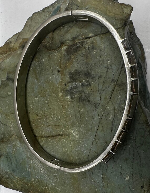 Sterling Silver and Inlay Abalone Hinged Bangle B… - image 3