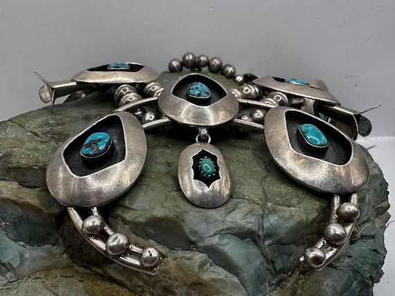 Vintage Sterling Silver and Turquoise Shadowbox S… - image 4