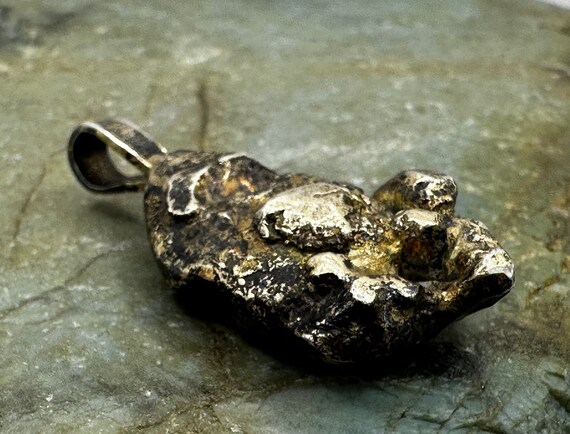 Gold Plate Sterling Silver Nugget Pendant 1.25" (… - image 4