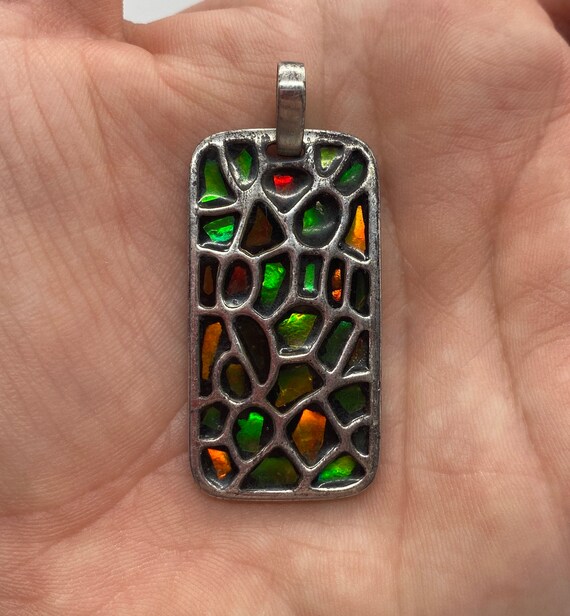 Sterling Silver Rainbow Rectangular Pendant (1745)