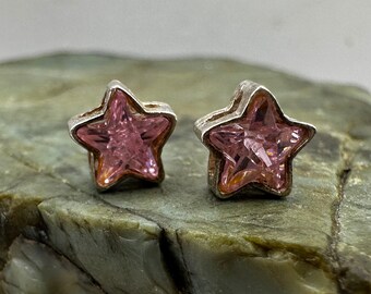 Sterling Silver and Pink Cubic Zirconia Star Stud Earrings 7mm (5113)