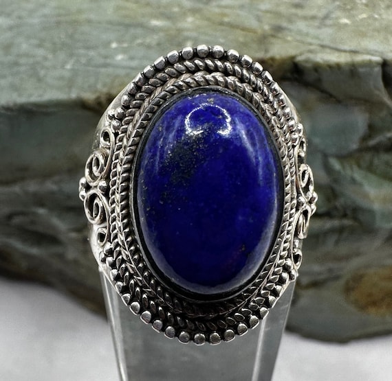 Sterling Silver and Oval Lapis Lazuli Statement R… - image 1