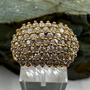 Sterling Silver Gold Tone Cubic Zirconia Dome Ring sz 8 (4229)