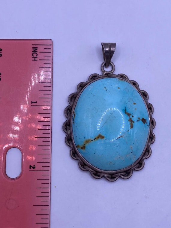 Sterling Silver and Turquoise Cabochon Pendant wi… - image 5