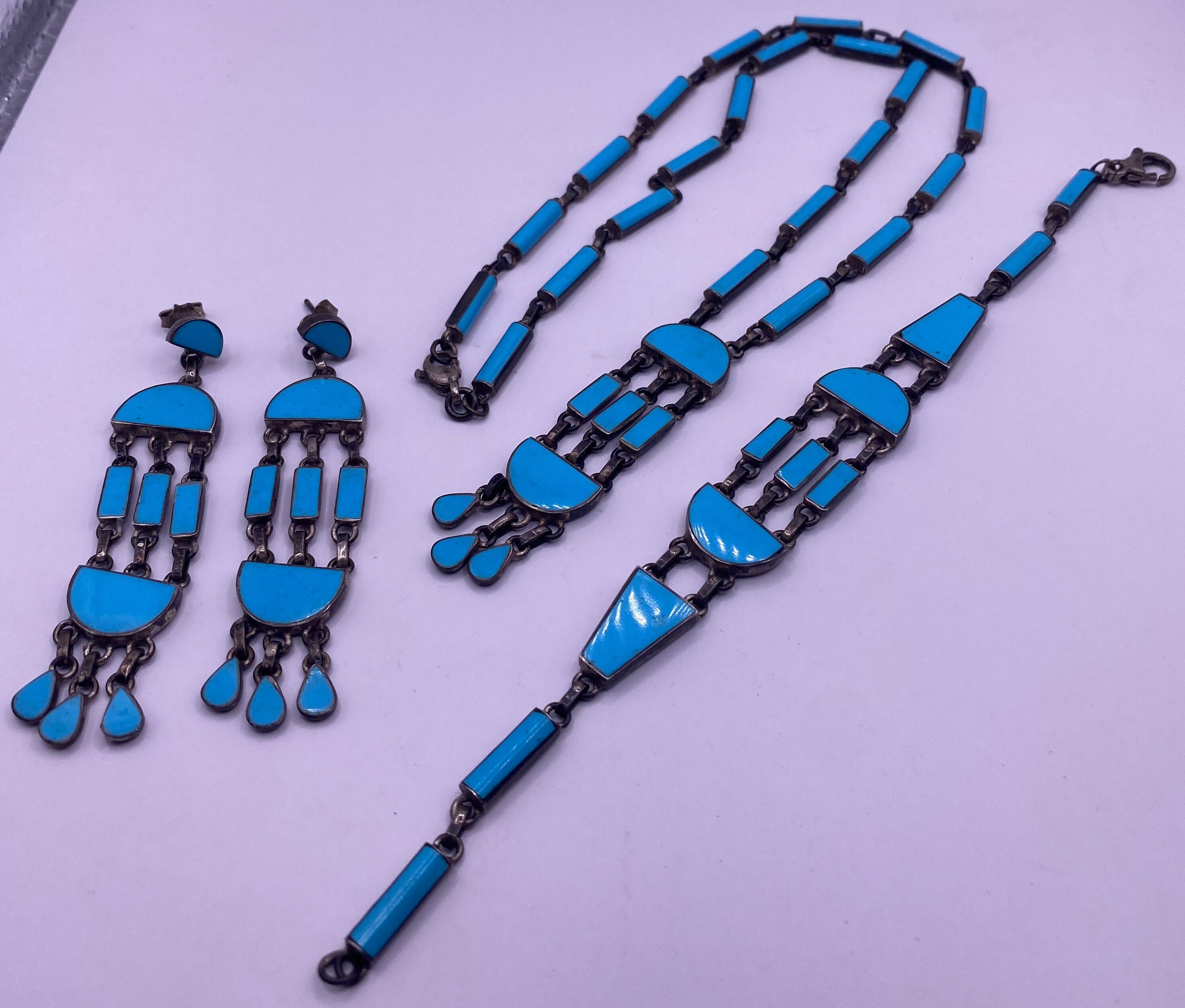 ヴィンテージ スターリングシルバー ターコイズ ネックレス イヤリング 