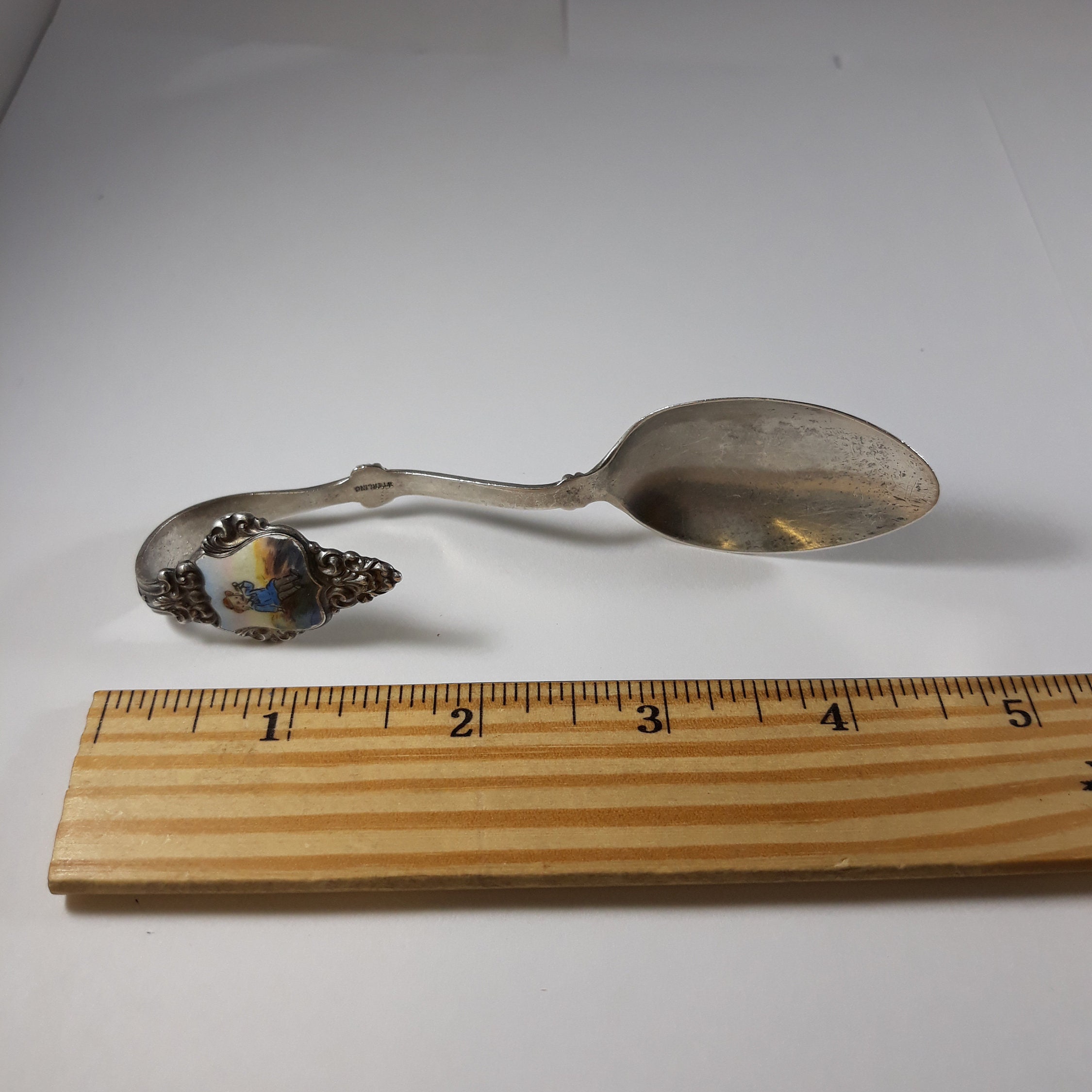 Antique Sterling Baby Spoon Painted Enamel Boy Etsy