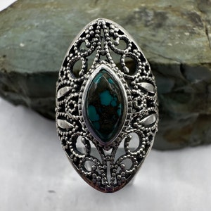 Sterling Silber Statement Türkis Ring Größe 9 (5187)