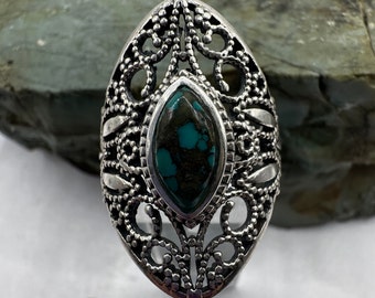 Sterling Silver Statement Turquoise Ring Size 9 (5187)