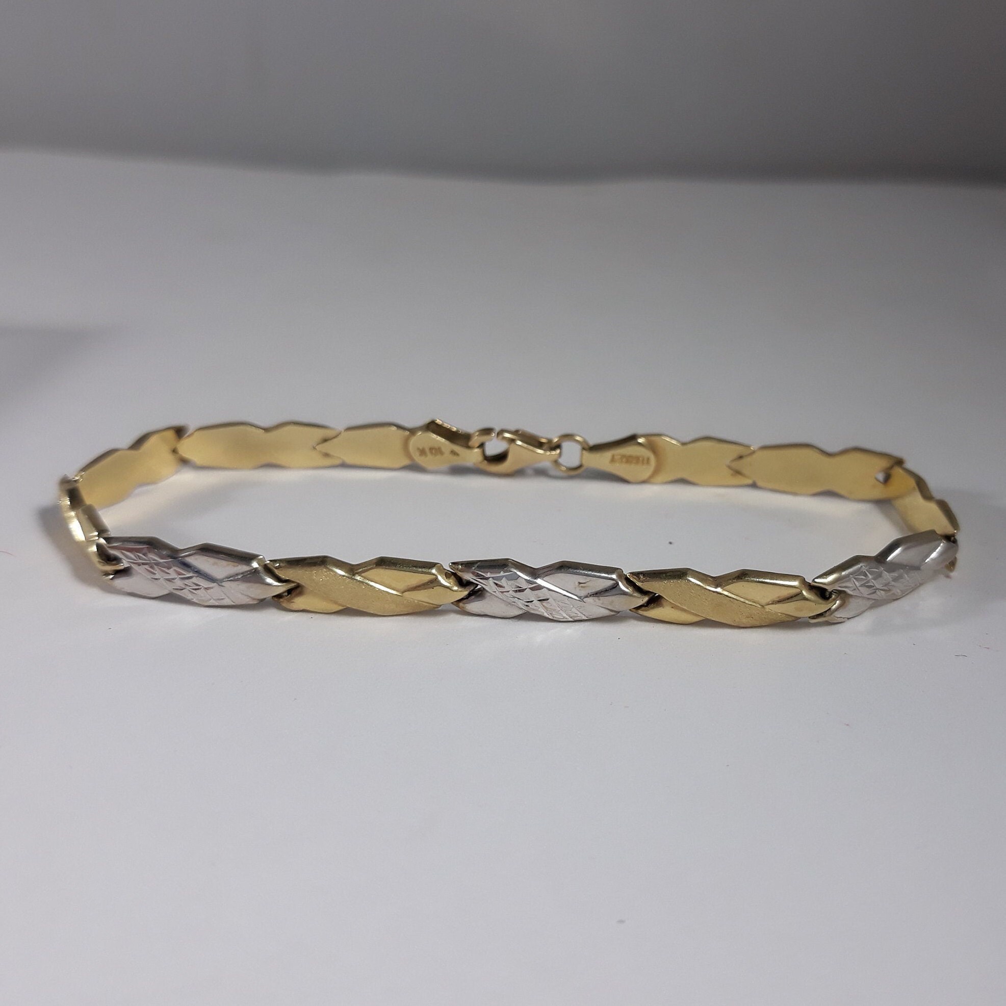 Vintage 10K Bracelet 7 Turkey 2 Tone Yellow White Gold Etsy