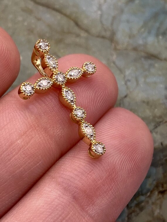 14k Yellow Gold And Diamond Cross 1” (2157) - image 2