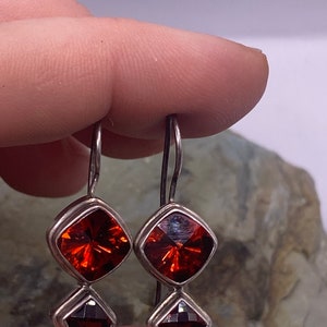 Red Gemstone and Sterling Silver Drop Earrings (1180)