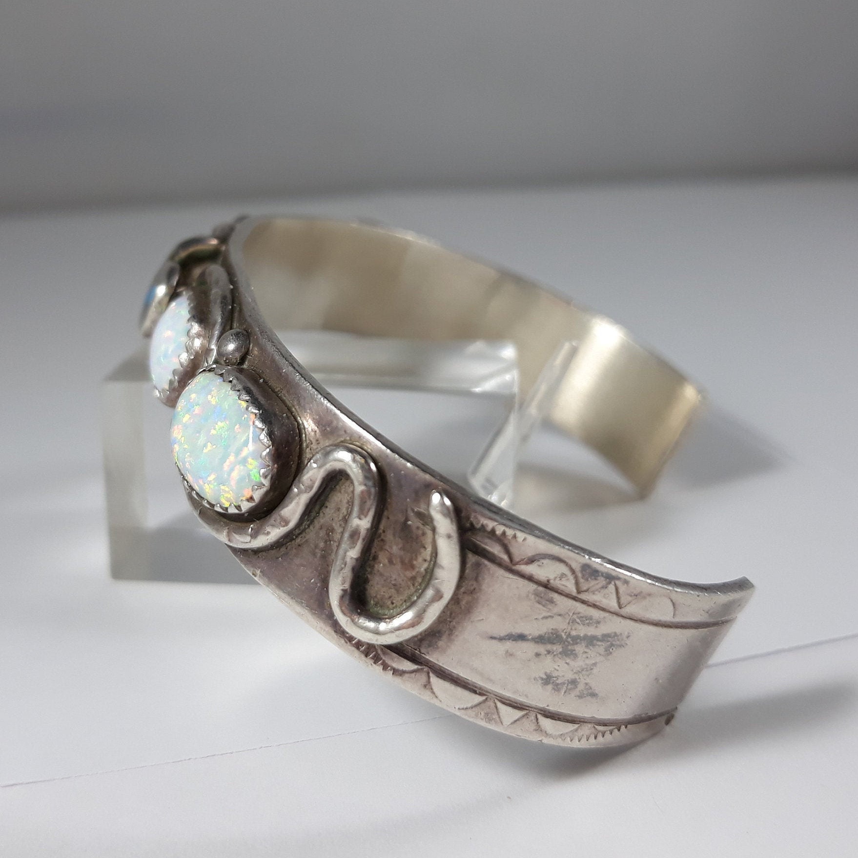 Effie C Snake Zuni Bangle Cuff Rainbow Opal Turquoise Solid