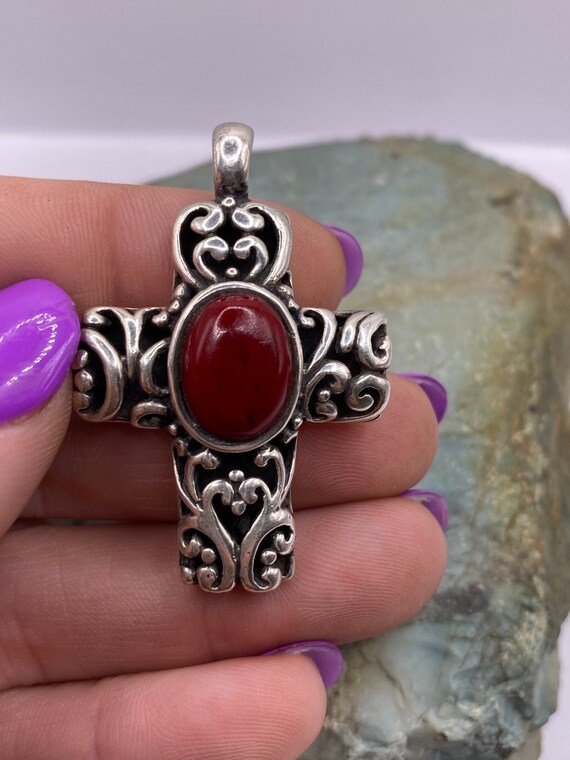 Sterling Silver and Indian Jasper Filigree Cross P