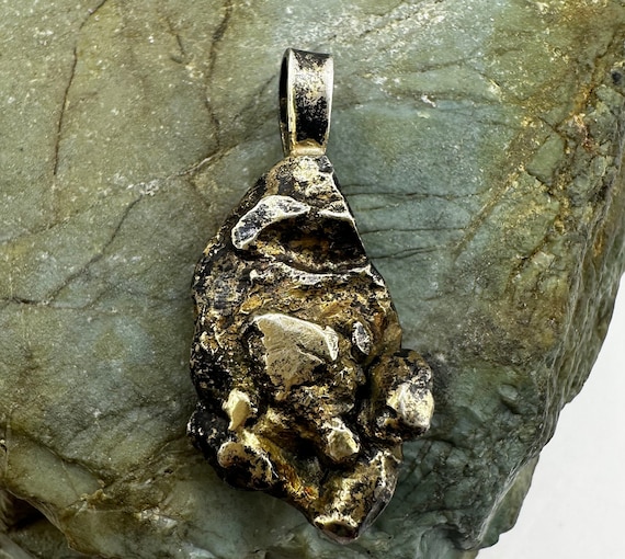 Gold Plate Sterling Silver Nugget Pendant 1.25" (… - image 1