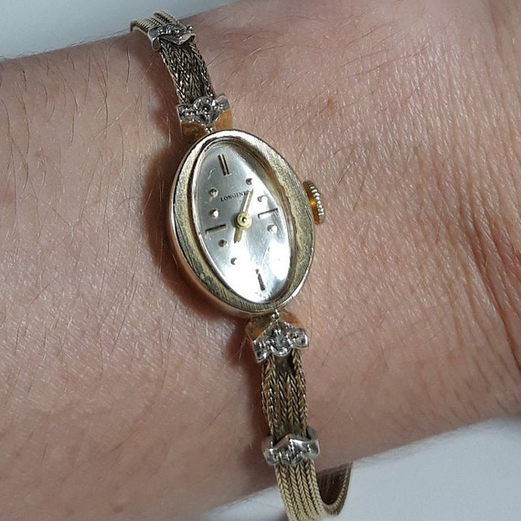 14K Diamond Longines Vintage Wrist Watch Ladies 1… - image 1