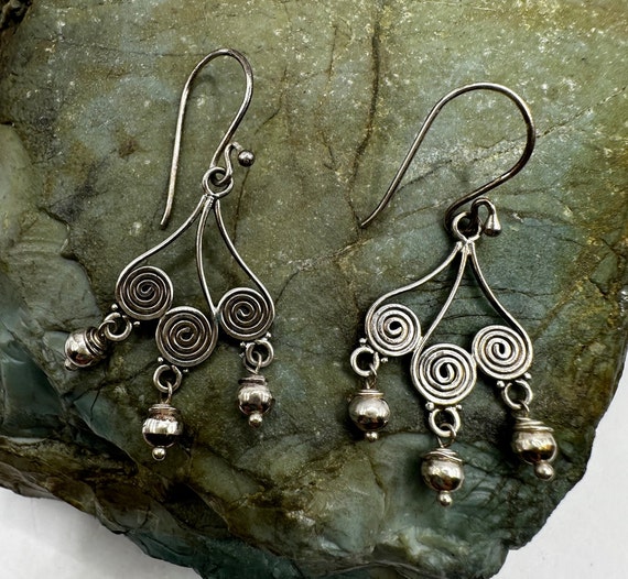 Sterling Silver Spirals Dangle Drop Earrings 1.75… - image 1