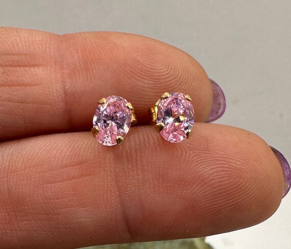 14k Yellow Gold and 7x5mm Oval Pink Cubic Zirconi… - image 4