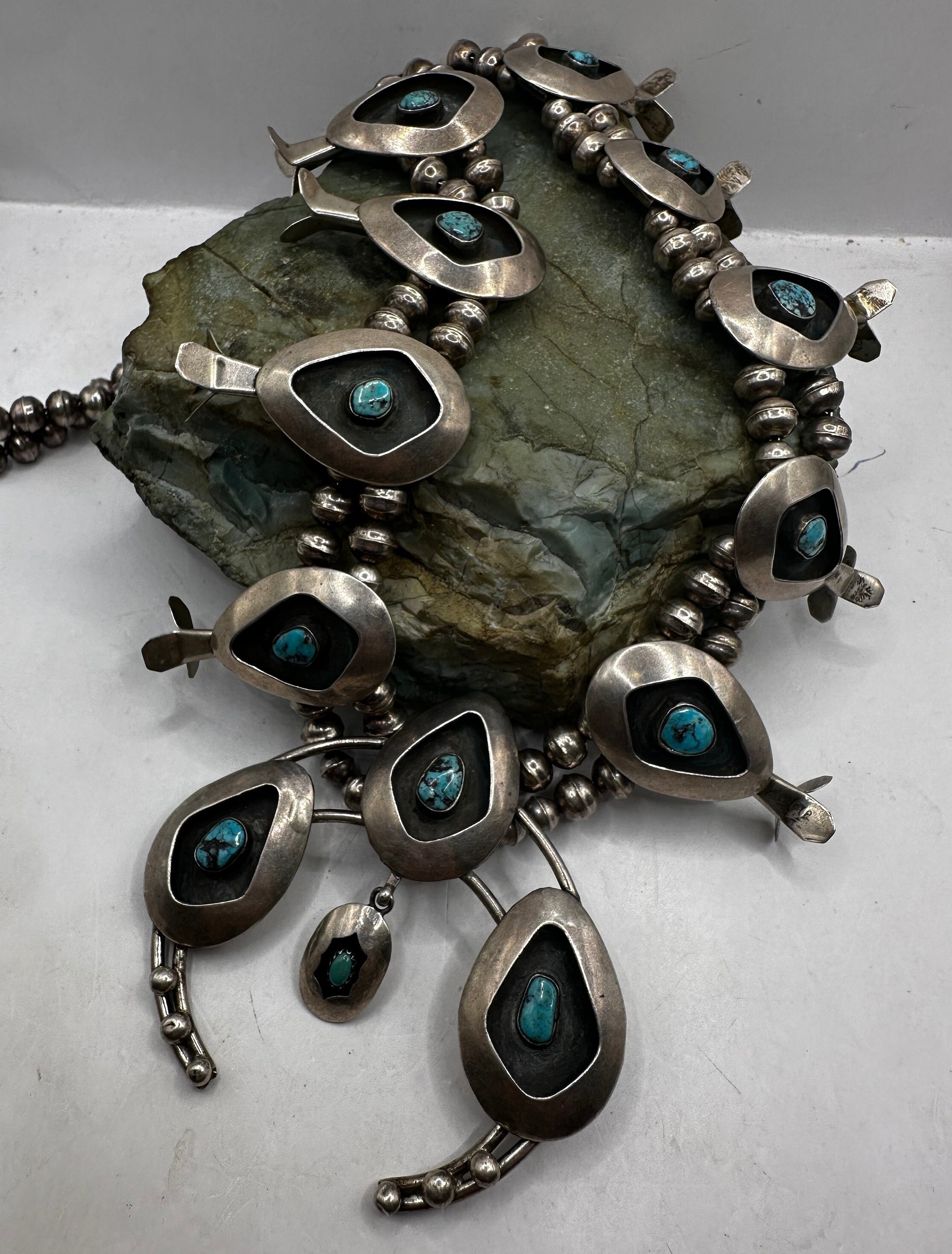 Vintage Sterling Silver and Turquoise Shadowbox Squash