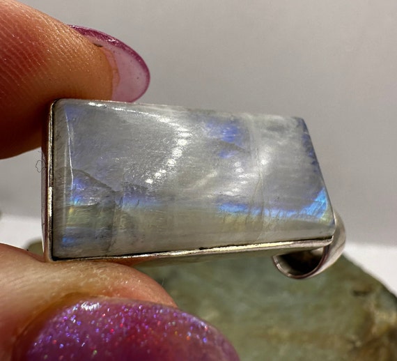 Sterling Silver and Rainbow Moonstone Pendant 1.7… - image 7
