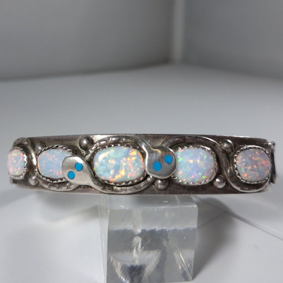 70s Vintage ZUNI Bangle silver925 ズニ族 Effie C Snake Zuni Bangle Cuff Rainbow Opal Turquoise Solid