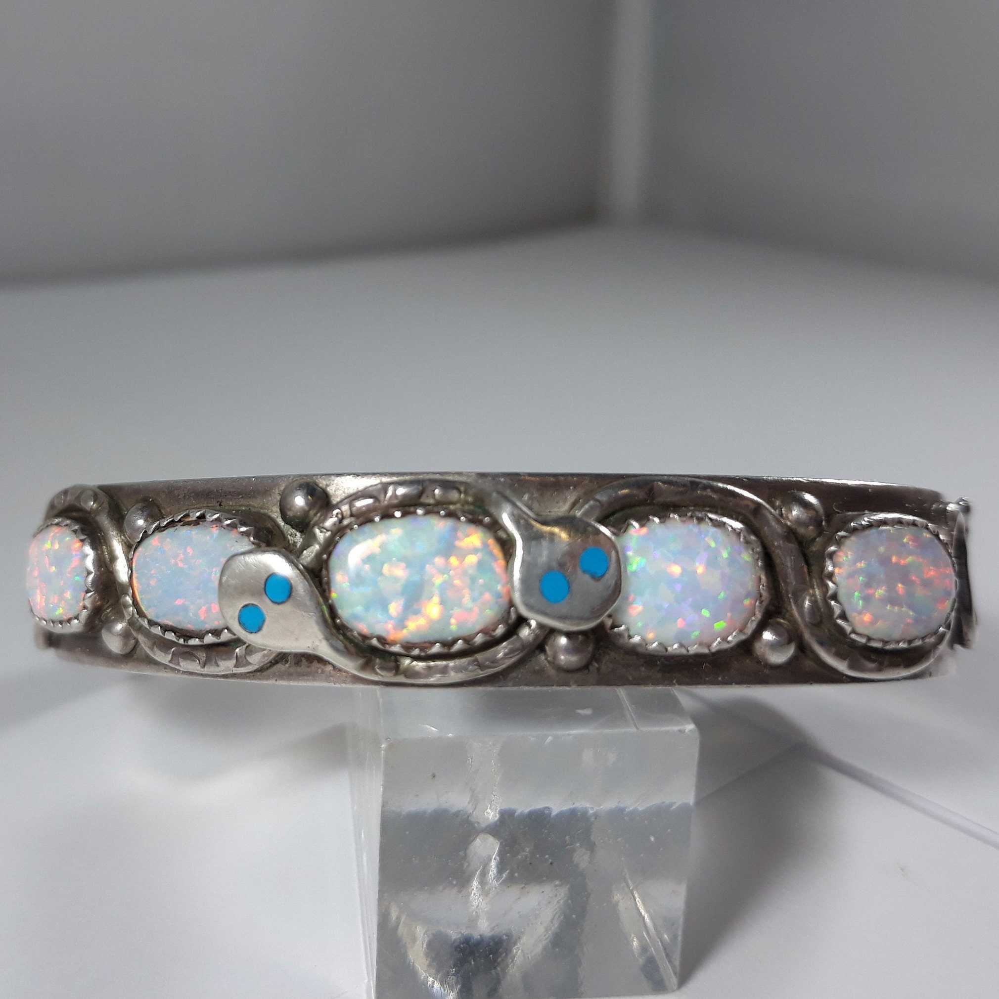 Effie C Snake Zuni Bangle Cuff Rainbow Opal Turquoise Solid