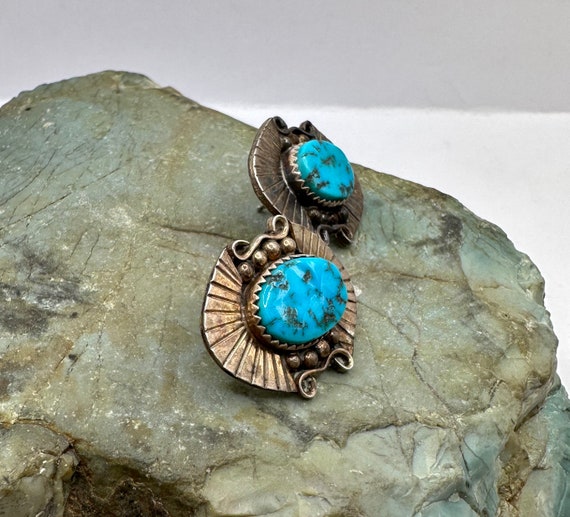 Sterling Silver and Turquoise Cabochon Stud Earri… - image 2