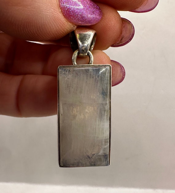 Sterling Silver and Rainbow Moonstone Pendant 1.7… - image 4