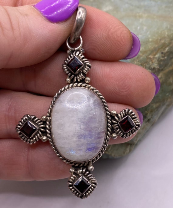 Sterling Silver Statement Rainbow Moonstone and G… - image 2
