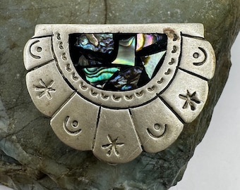 Vintage Alpaca Sterling Silver and Abalone Inlay Pill Trinket Box 1.5" x 1.25" (4568)