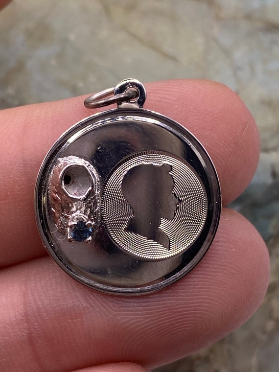 Vintage Round Sterling Silver Baby Boy Pendant wi… - image 1