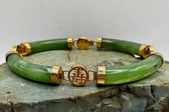 Jade and 10k Yellow Gold Bracelet 7.75" (4231) - image 2