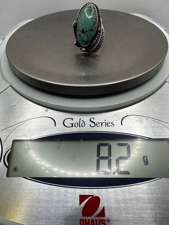 Sterling Silver and Turquoise Ring with Leaf Deta… - image 8