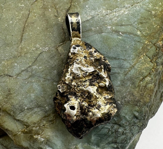 Gold Plate Sterling Silver Nugget Pendant 1.25" (… - image 2