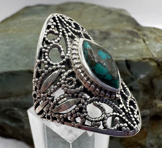 Sterling Silver Statement Turquoise Ring Size 9 (… - image 3