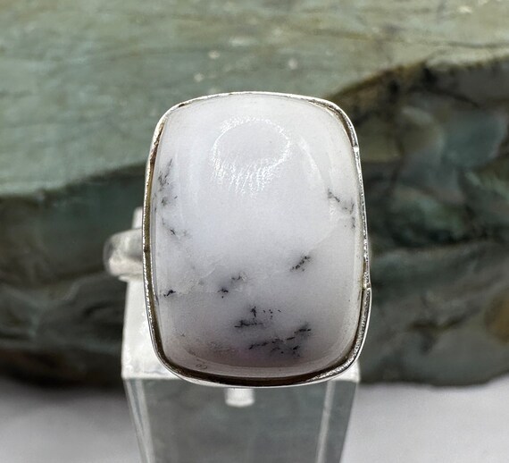 Sterling Silver and Dendritic Opal Ring Size 6.5 … - image 1