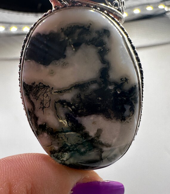 Sterling Silver and Moss Agate Cabochon Pendant 2… - image 8