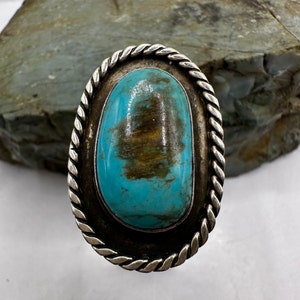 Sterling Silver and Turquoise Split Shank Ring sz 12 (4421)