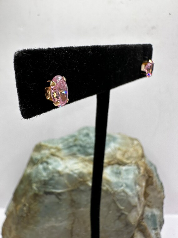 14k Yellow Gold and 7x4mm Faceted Pink Spinel Stu… - image 4