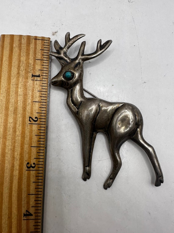 Vintage Sterling Silver and Turquoise Deer Pin 3.… - image 7