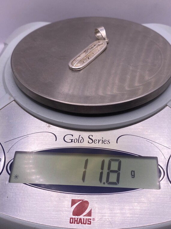 Sterling Silver Solid Carved Feather Pendant 2 1/… - image 7