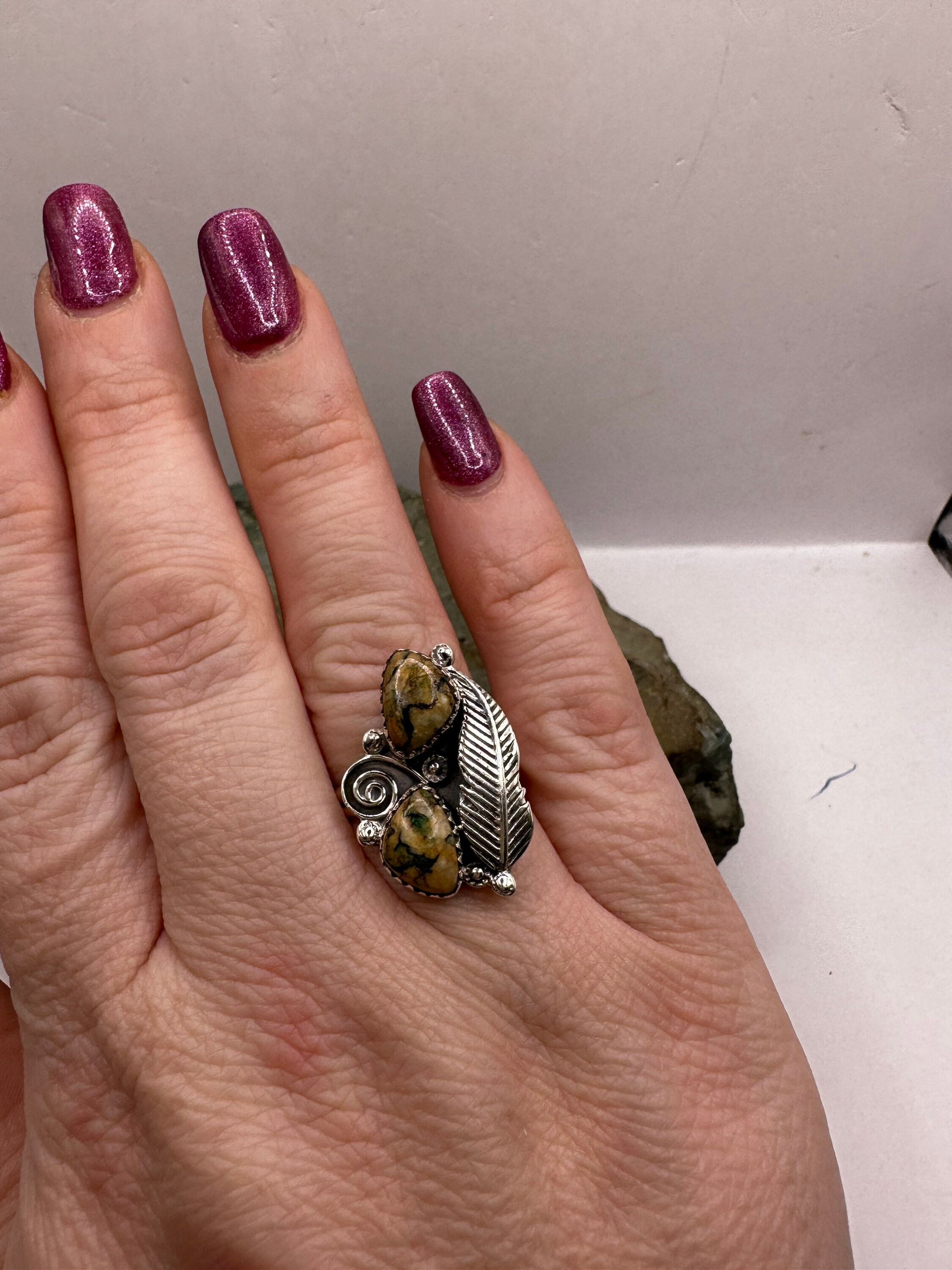 Sterling Silver and Gemstone Feather Ring Sz 8.5 (3536) - Etsy