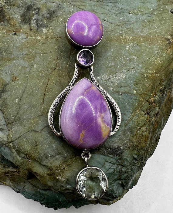 Sterling Silver Phosphoderite Prasiolite and Amet… - image 1