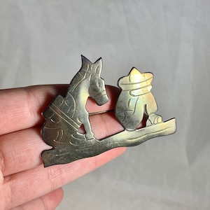 Vintage Engraved Sterling Silver Burro and Hombre Siesta Mexican Man in Sombrero Brooch (2591)