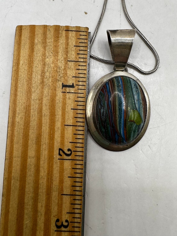 Sterling Silver and Rainbow Calsilica Pendant 1.7… - image 7