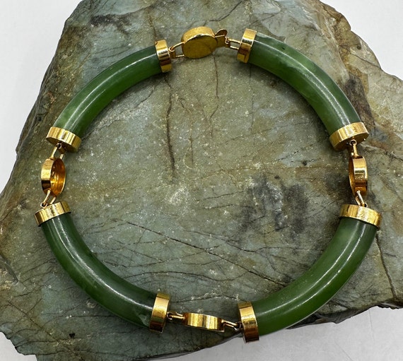 Jade and 10k Yellow Gold Bracelet 7.75" (4231) - image 3