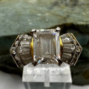 Gold Plate Sterling Silver and Cubic Zirconia Ring sz 6.25 (5055)