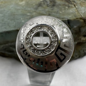Sterling and Cubic Zirconia Greek Key Dome Ring sz 8 (4747)