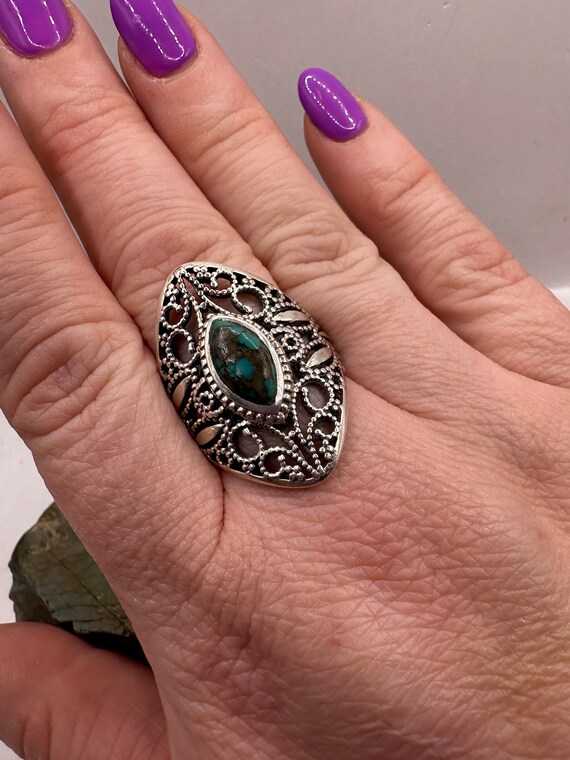 Sterling Silver Statement Turquoise Ring Size 9 (… - image 5