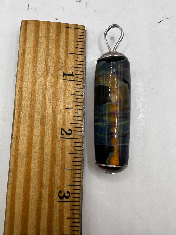 Sterling Silver and Art Glass Cylinder Pendant 2.… - image 7
