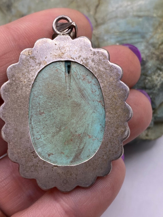 Sterling Silver and Turquoise Cabochon Pendant wi… - image 4